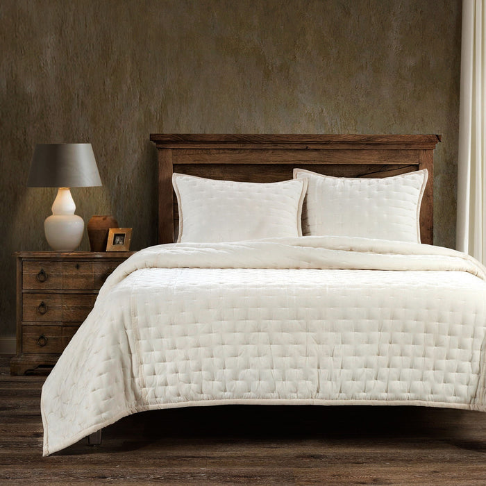 Stella - Full/Queen Faux Silk Velvet Pintuck Quilt Set (Set of 3) - Stone