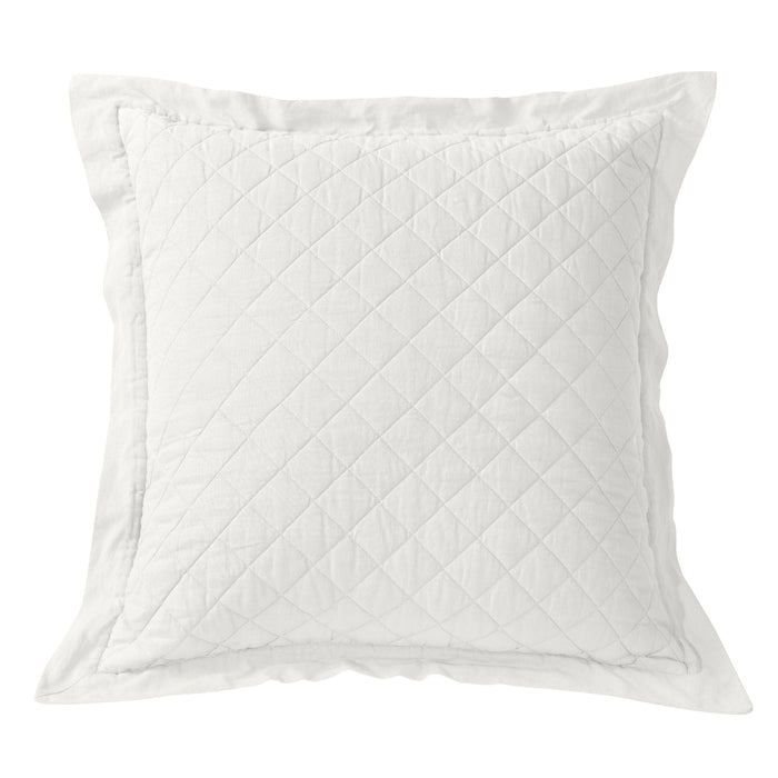 Diamond Linen - Linen Cotton Diamond Quilted Euro Sham - Vintage White