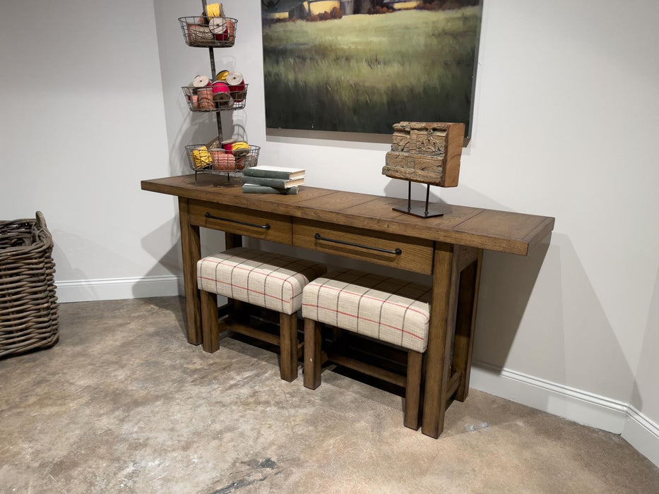 Vintage Market - Upholstered Ottoman Cocktail Table - Barnwood Oak