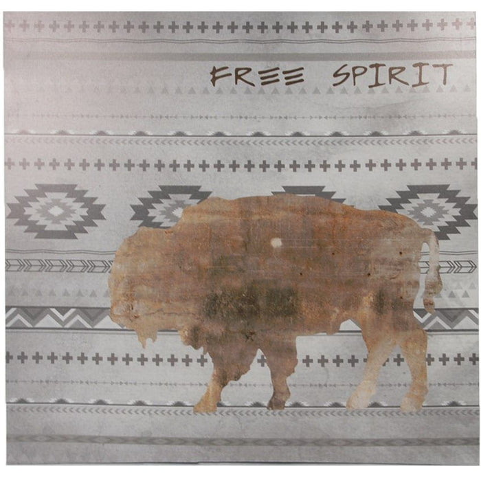 Free Spirit - 24" x 24" Aztec Buffalo Canvas Southwestern Wall Art 4 Per Carton - White / Brown