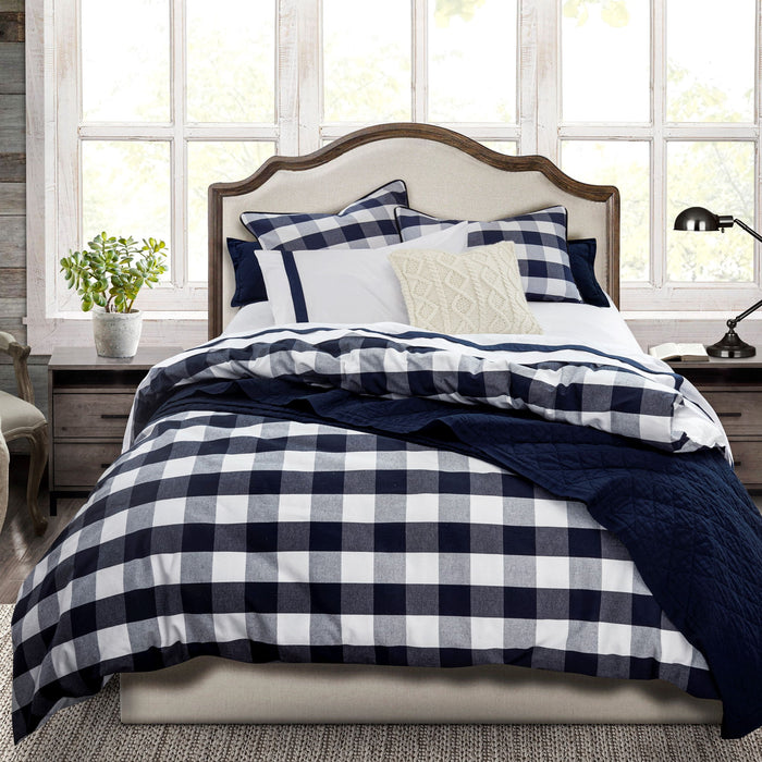 Camille - King Buffalo Check Comforter Set (Set of 3) - Navy