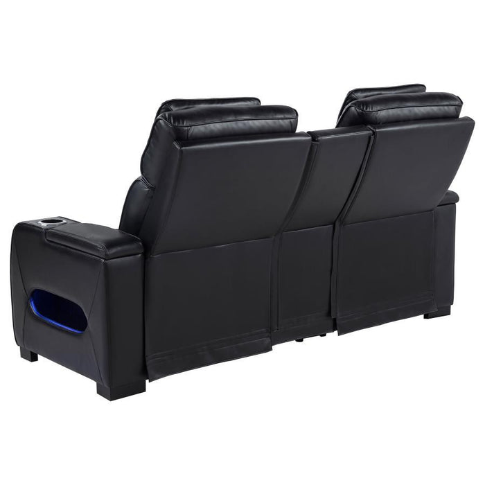 Zuma - Faux Leather Dual Power Reclining LED Loveseat - Black