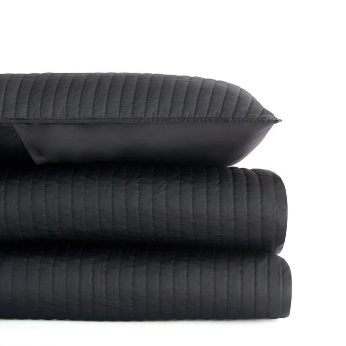 Satin Channel - Full/Queen Quilt Set (Set of 3) - Black