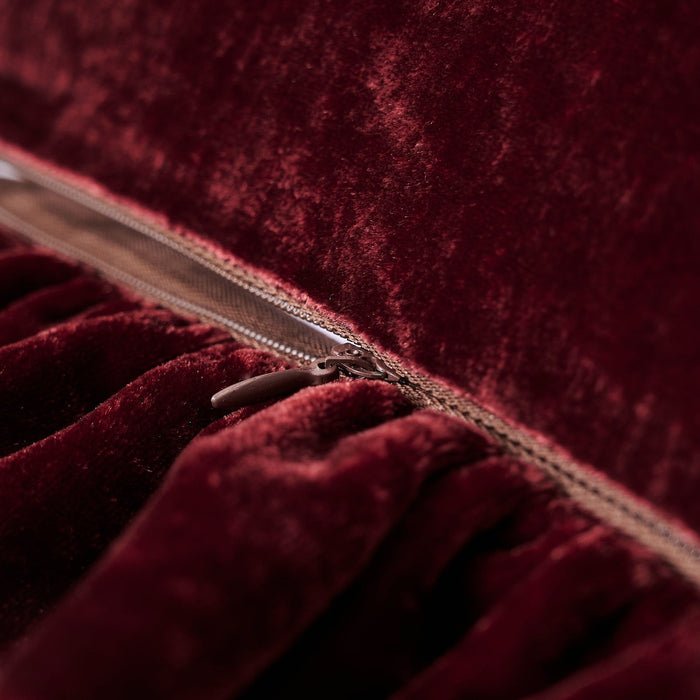 Stella - Faux Silk Velvet Ruffled Oblong Pillow - Garnet Red