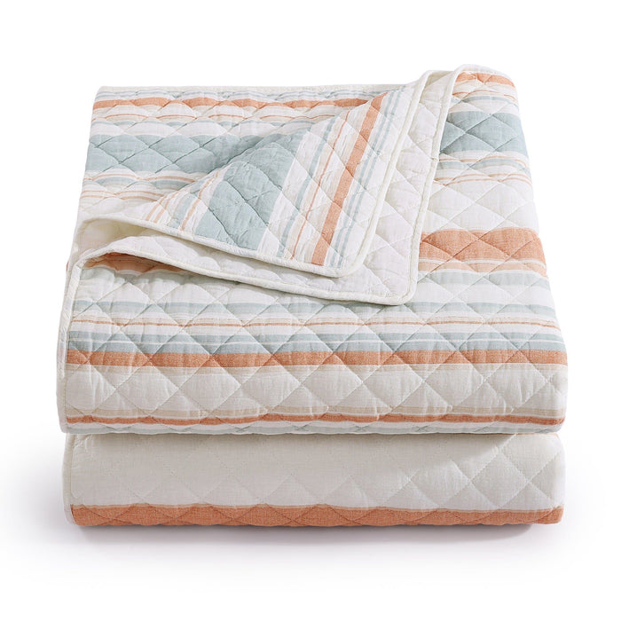 Mystic Stripe - King Cotton Gauze Quilt Set (Set of 3) - Coral