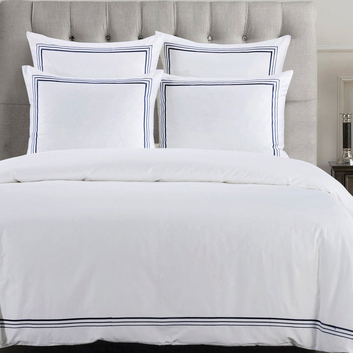 Border Embroidery - Twin Duvet Cover Set (Set of 2) - Navy