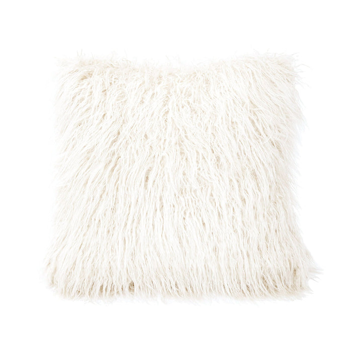 Mongolian Fur - Faux Fur Throw Pillow - White