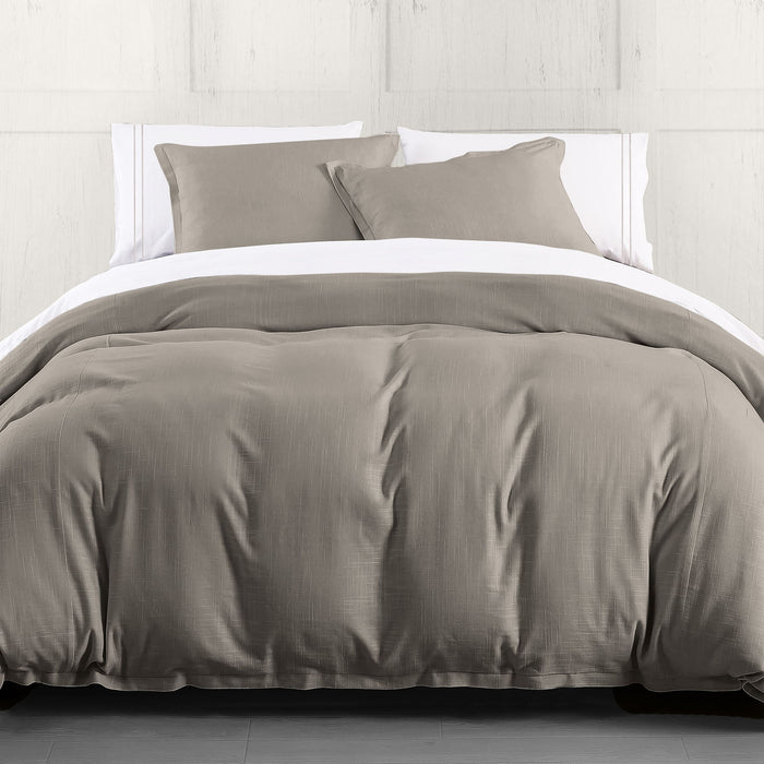 Hera - Queen Washed Linen Flange Duvet Cover Set (Set of 3) - Taupe