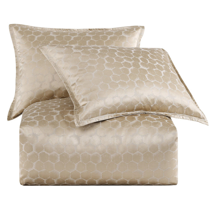 Honeycomb - Queen Jacquard Duvet Cover Set (Set of 3) - Light Gold