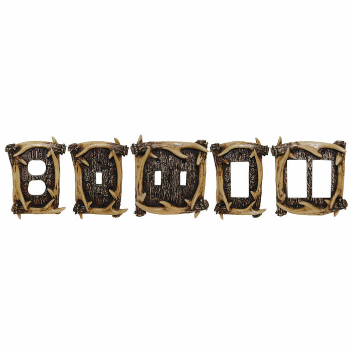 Antler Switch Plate - 5" x 3.5" Antler Single Wall Switch Plate  - Brown