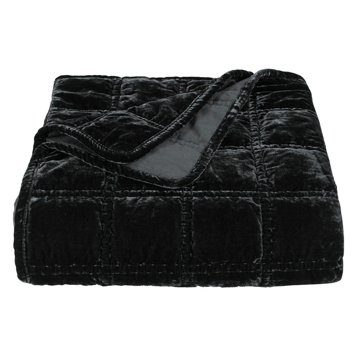 Stella - Faux Silk Velvet Double Box Stitch Throw - Black