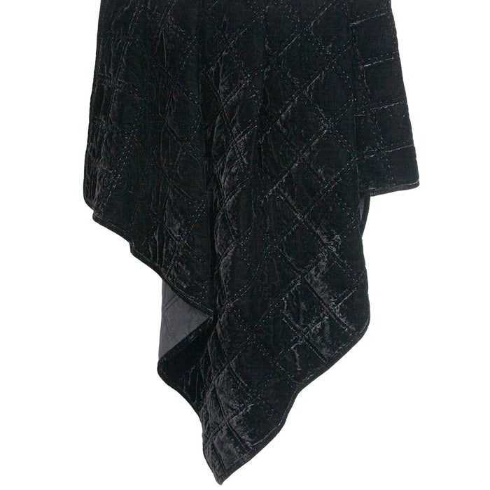 Stella - Faux Silk Velvet Double Box Stitch Throw - Black