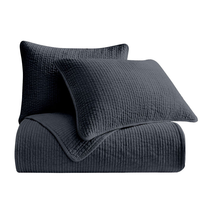 Stonewashed Cotton Velvet - Full/Queen Quilt Set (Set of 3) - Navy