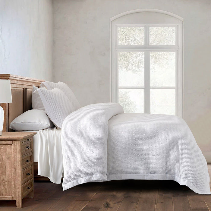 Stonewashed Cotton Waffle Weave - Queen Duvet Cover Set (Set of 3) - White