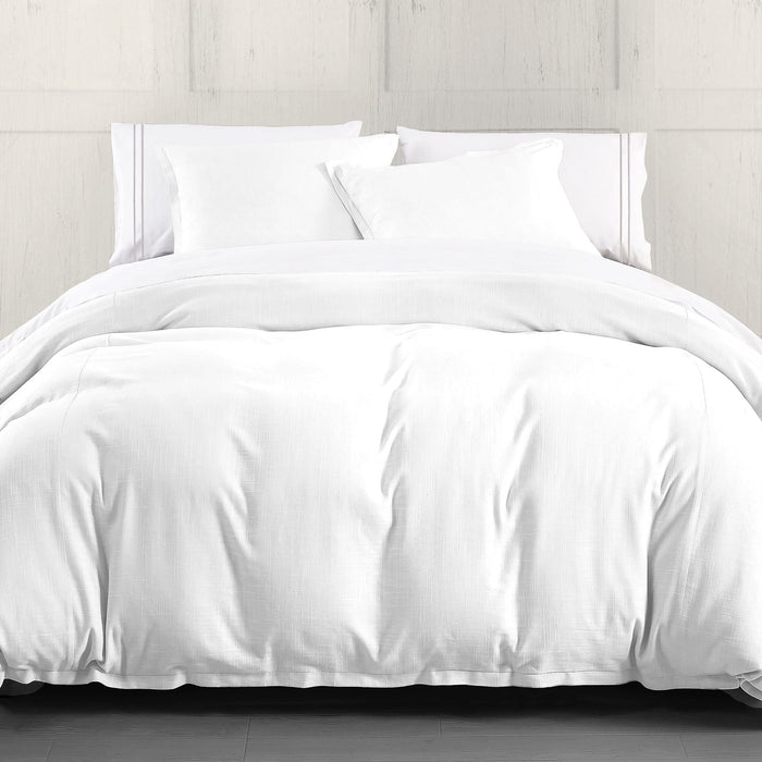 Hera - Queen Washed Linen Flange Duvet Cover Set (Set of 3) - White