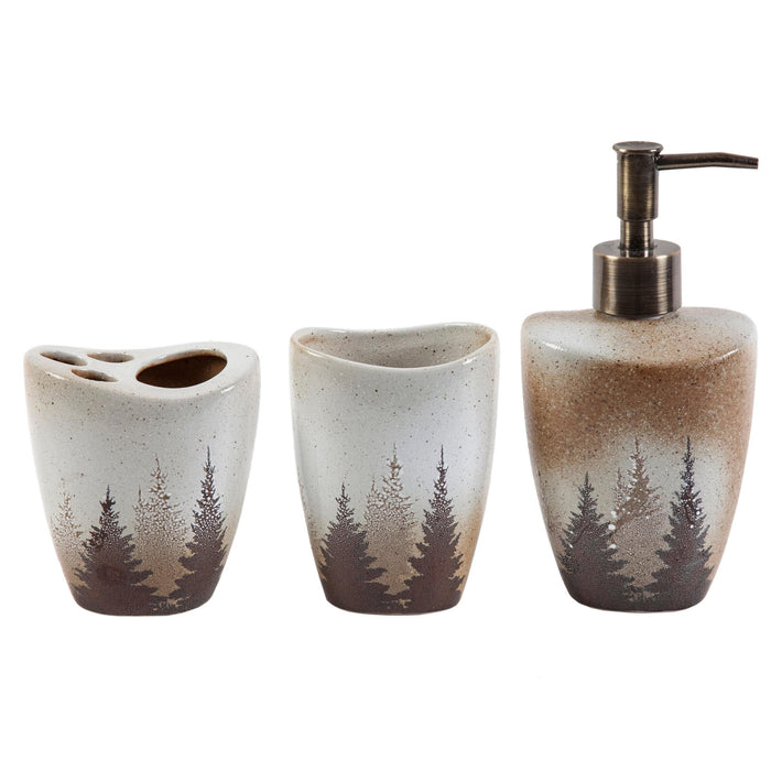 Clearwater Pines - Countertop Bathroom Set (Set of 3), 4 Per Carton - Brown / White