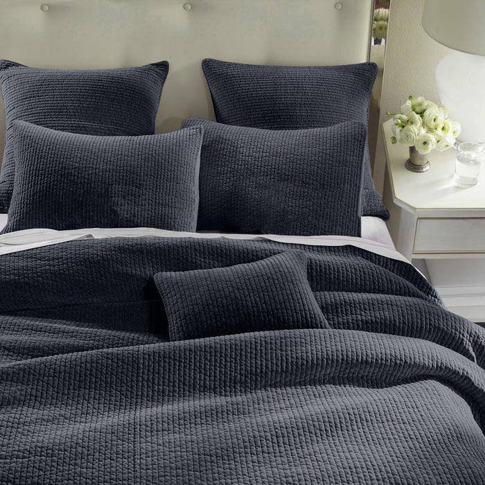 Stonewashed Cotton Velvet - Full/Queen Quilt Set (Set of 3) - Navy
