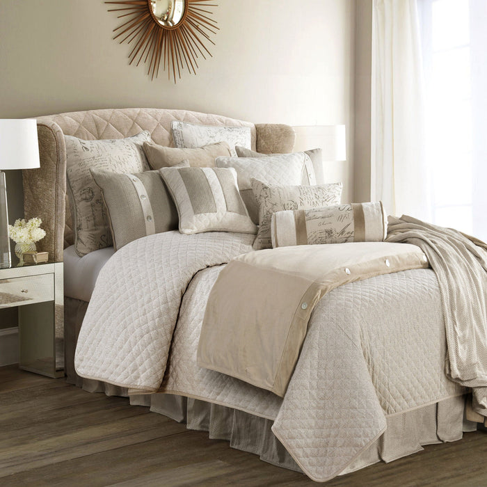 Fairfield - Full Linen Coverlet Set (Set of 4) - Cream / Tan