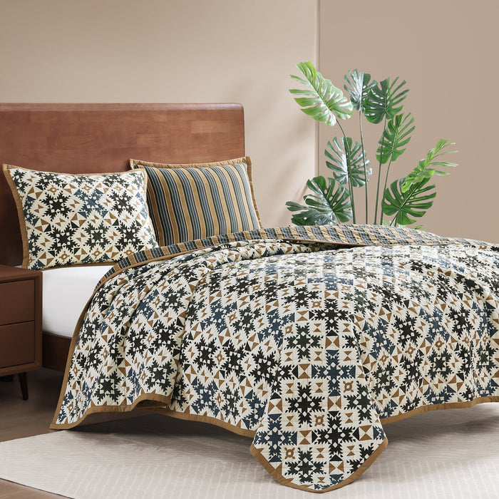 Mosaic - King Reversible Quilt Set (Set of 3) - Multi Color