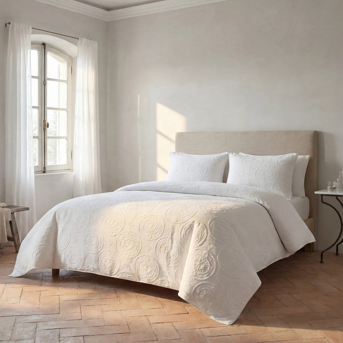 Verona Matelasse - Queen Duvet Cover Set (Set of 3) - Vintage White