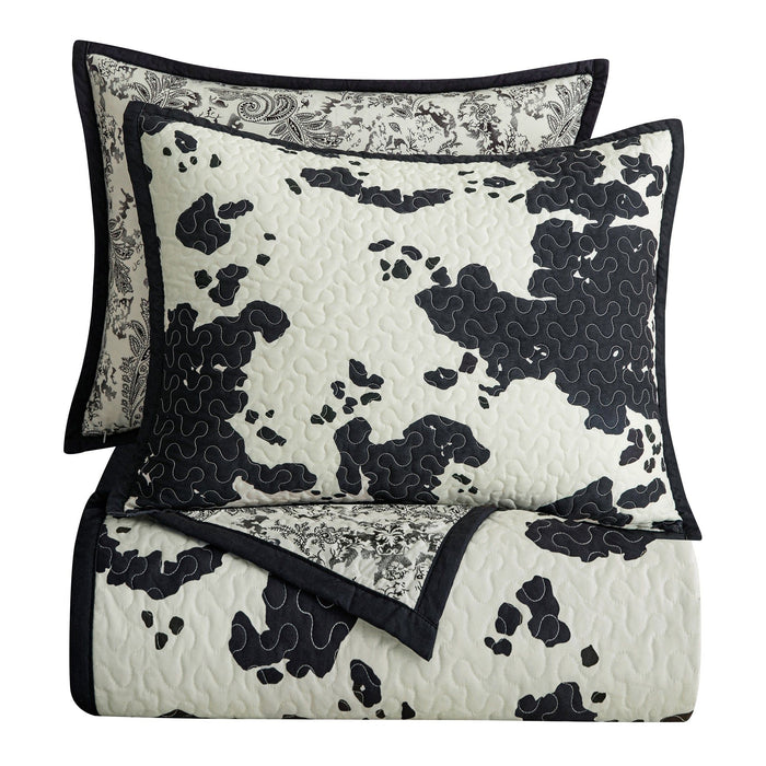 Clara - Full/Queen Cowhide Reversible Quilt Set (Set of 3) - Black