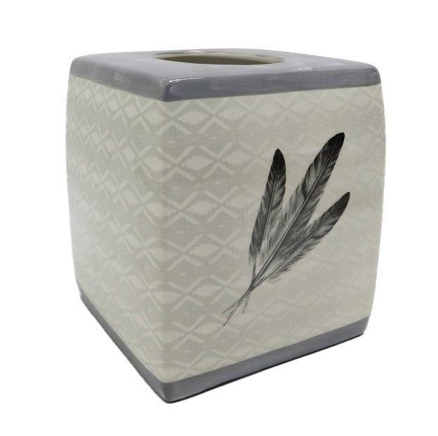 Tossed Feather - Feather Design Ceramic Tissue Box Cover, 2 Per Carton - Cream / Gray
