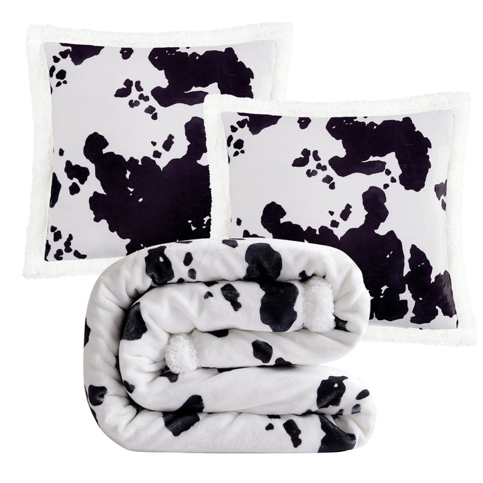 Campfire - Elsa Cowhide Campfire Sherpa Throw Set (Set of 3) - Black