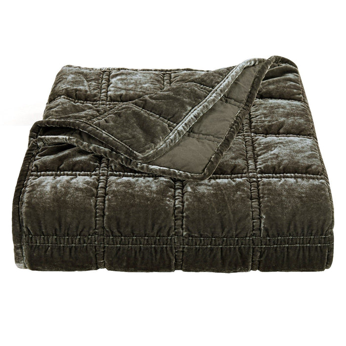 Stella - Faux Silk Velvet Double Box Stitch Throw - Fern Green