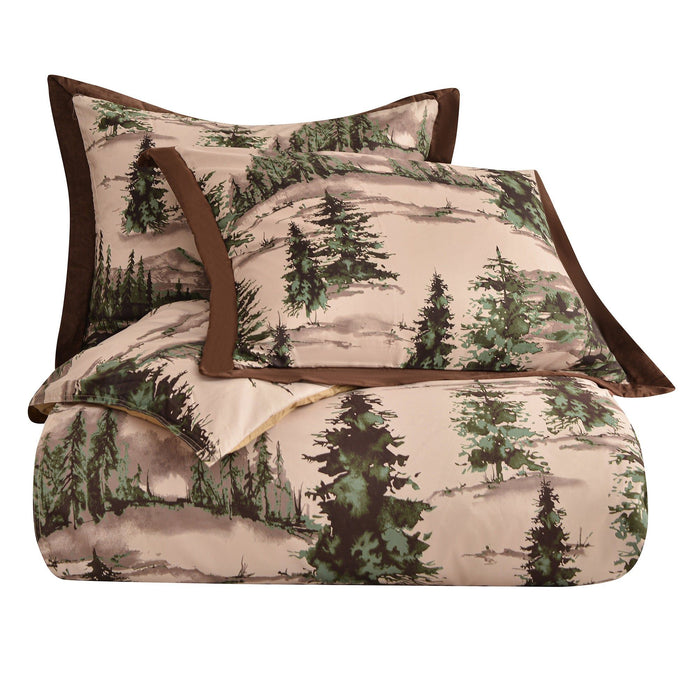 Joshua - Twin Comforter Set (Set of 2) - Brown / Green / Cream