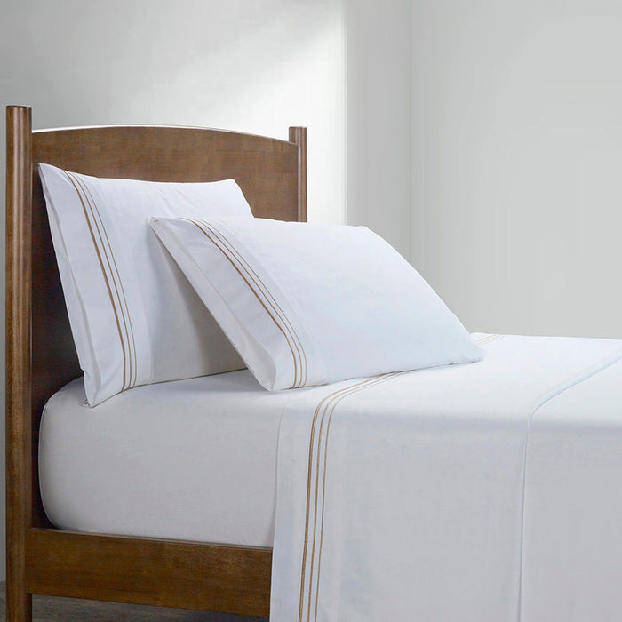 Border Embroidery - Queen Sheet Set (Set of 4) - Light Gold