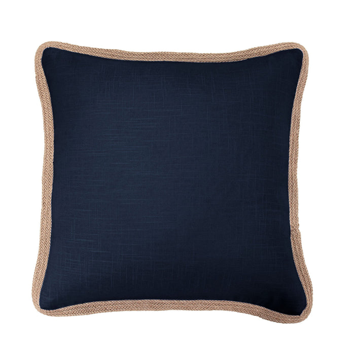 Luna - Washed Linen Jute Trimmed Euro Sham - Navy