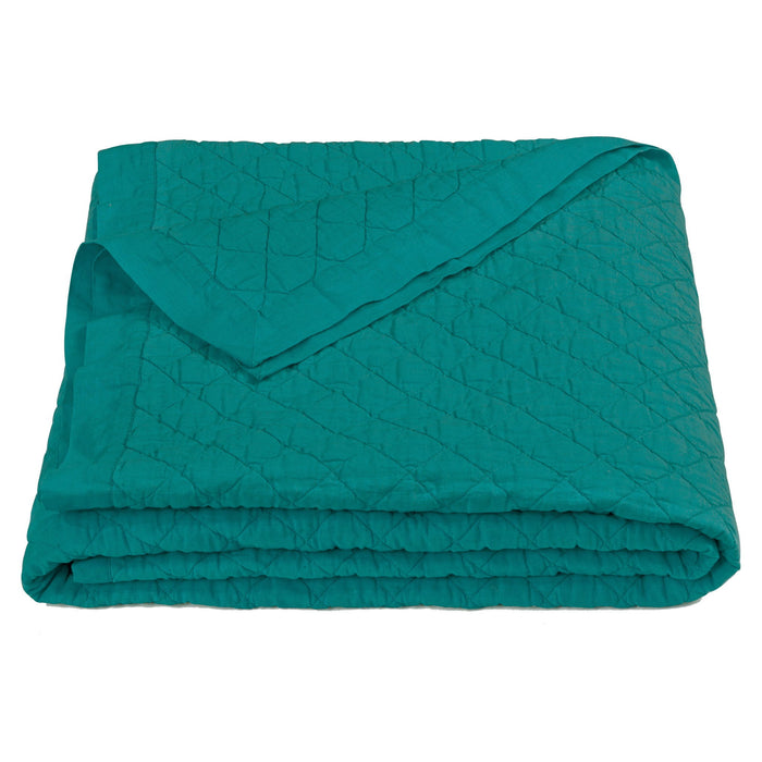 Diamond Linen - Full/Queen Linen Cotton Diamond Quilt - Turquoise