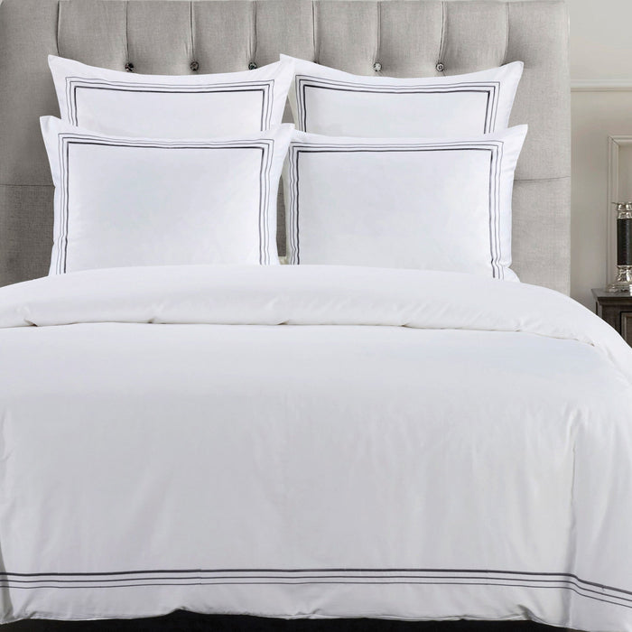 Border Embroidery - Queen Duvet Cover Set (Set of 3) - Gray