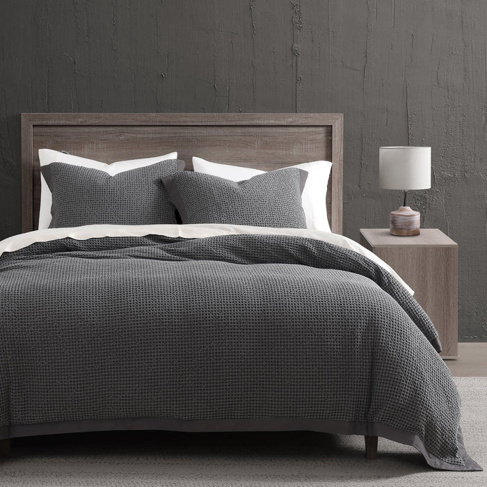 Stonewashed Cotton Waffle Weave - King Duvet Cover Set (Set of 3) - Slate