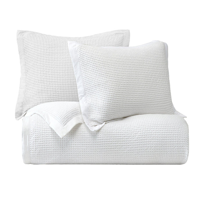 Stonewashed Cotton Waffle Weave - Queen Duvet Cover Set (Set of 3) - White