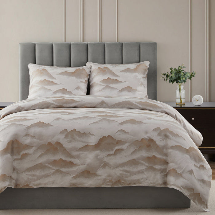 Serenity - Queen Modern Jacquard Duvet Cover Set (Set of 3) - Champagne