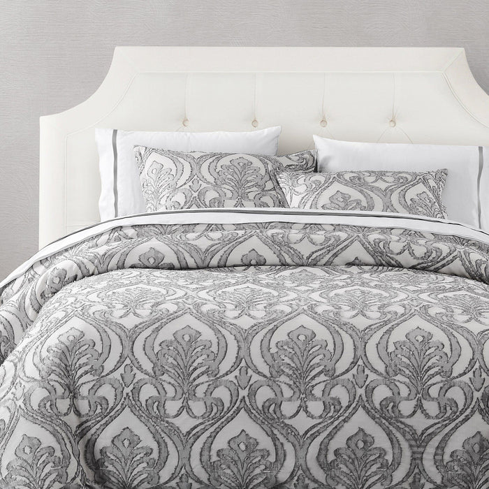 Nicole - Queen Damask Duvet Cover Set (Set of 3) - Gray