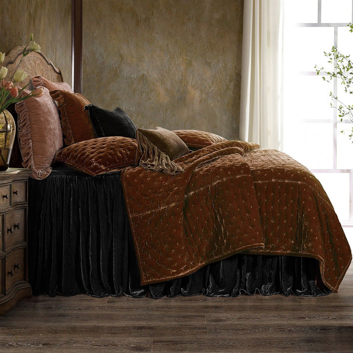 Stella - Twin Faux Silk Velvet Bedspread Set (Set of 2) - Black