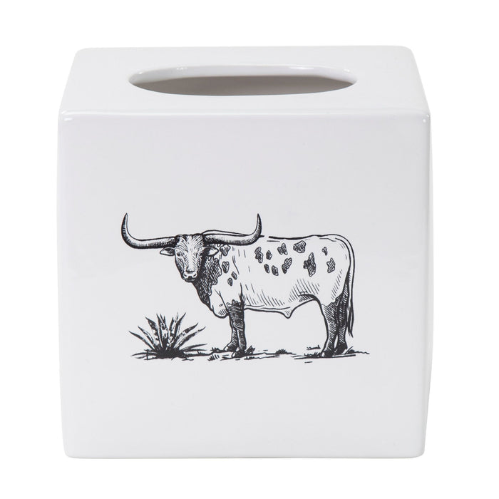 Ranch Life - Ceramic Tissue Box Cover, 2 Per Carton - White / Black