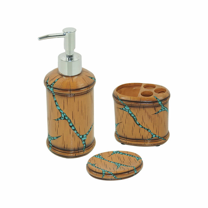 Turquoise - Inlay Countertop Bathroom Set, Turquoise (Set of 3), 4 Per Carton - Tan / Turquoise