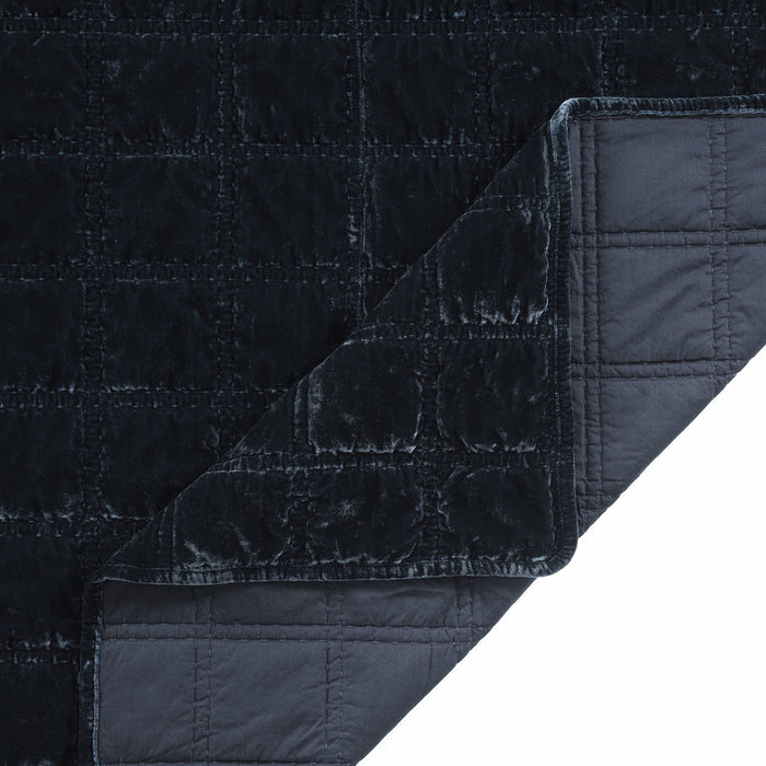 Stella - King Faux Silk Velvet Double Box Stitch Quilt Set (Set of 3) - Midnight Blue