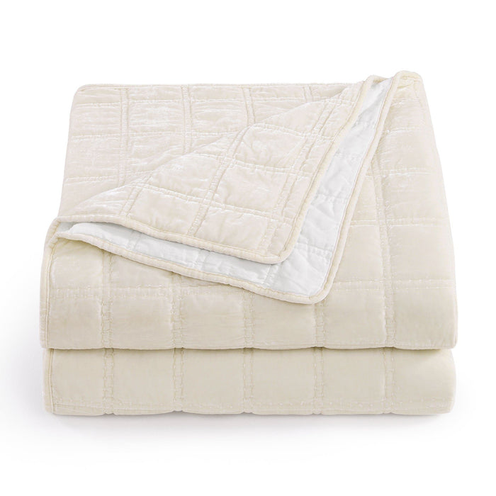 Stella - King Faux Silk Velvet Double Box Stitch Quilt Set (Set of 3) - Stone