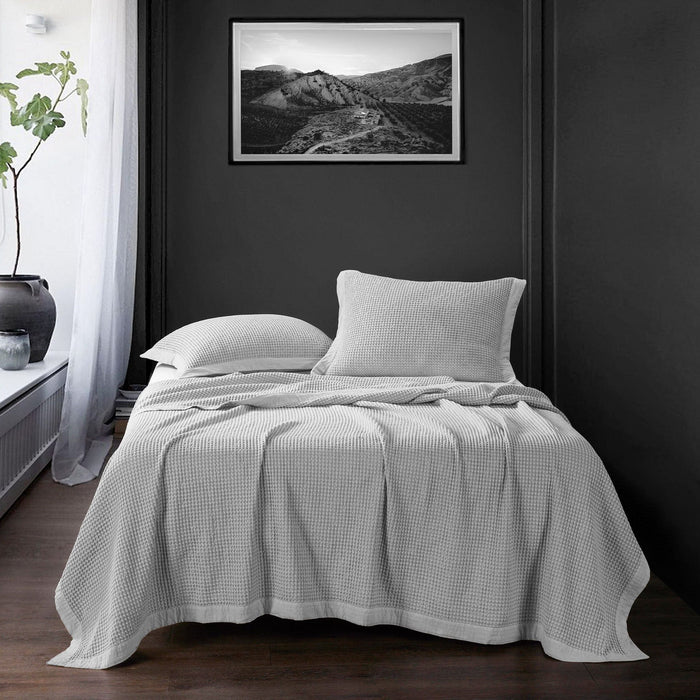 Stonewashed Cotton Waffle Weave - Full/Queen Coverlet Set (Set of 3) - Gray