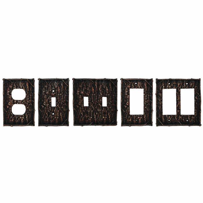 Pine Bark Switch Plate - 5" x 5" Pine Bark Double Rocker Wall Switch Plate  - Multi
