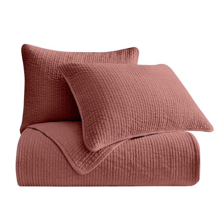 Stonewashed Cotton Velvet - Full/Queen Quilt Set (Set of 3) - Salmon