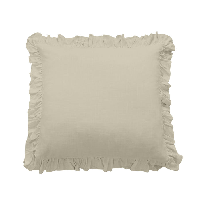 Lily - Washed Linen Ruffled Euro Sham - Light Tan
