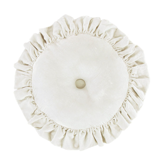 Stella - Faux Silk Velvet Ruffled Round Pillow - Stone