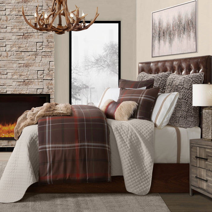 Jackson - Twin Plaid Comforter Set (Set of 2) - Brown / Red