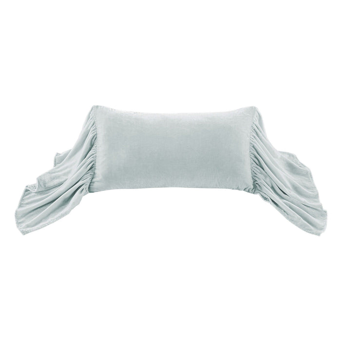 Stella - Faux Silk Velvet Long Ruffled Pillow - Icy Blue
