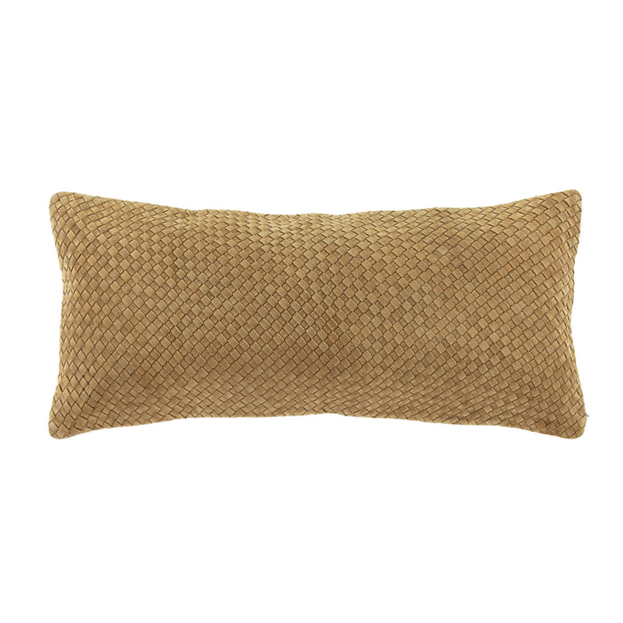Genuine Leather - Woven Suede Lumbar Pillow - Butterscotch
